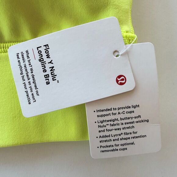NWT Lululemon Flow Y Nulu Bra *Light Support, A–C Cups in Electric Lemon Size 6 - Picture 9 of 15